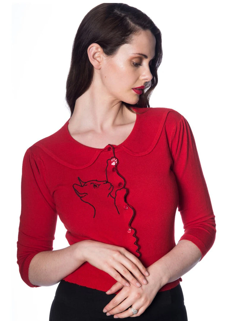 New In Banned Cat Scallop Collar 40's Cardigan Red
