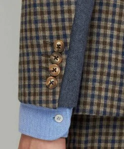 New In Gibson London Fred Gingham Jacket Brown Blue