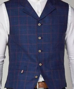 New In Gibson London Rupert Linnen Waistcoat Blue
