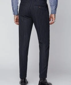 Gibson London Christopher Chalk Stripe Trousers Navy