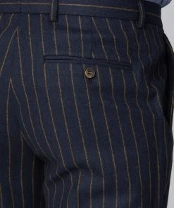 Gibson London Christopher Chalk Stripe Trousers Navy