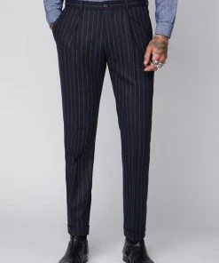 Gibson London Christopher Chalk Stripe Trousers Navy