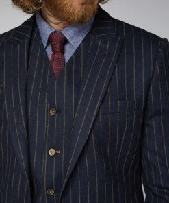 Gibson London Christopher Chalk Stripe Jacket Navy New In