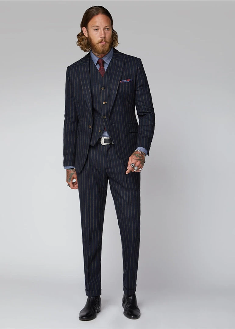 Gibson London Christopher Chalk Stripe Jacket Navy New In