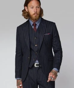 Gibson London Christopher Chalk Stripe Jacket Navy New In