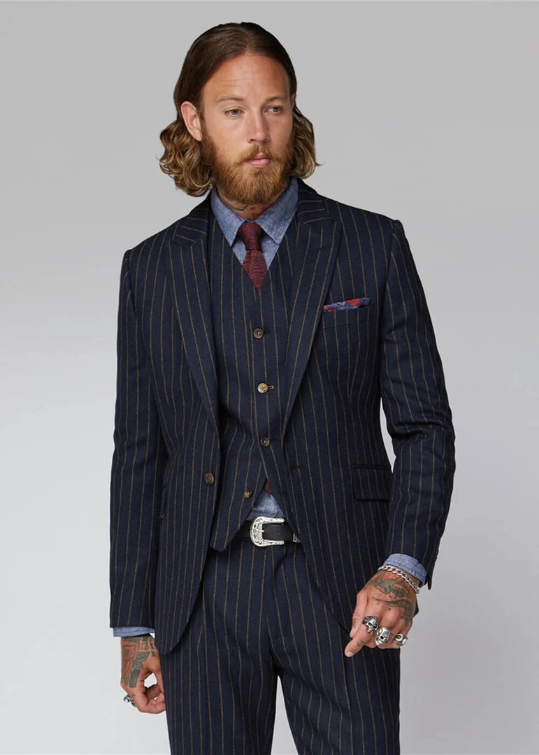 Gibson London Christopher Chalk Stripe Jacket Navy New In