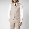 New In Gibson London Stefan Check Tweed Waistcoat Stone