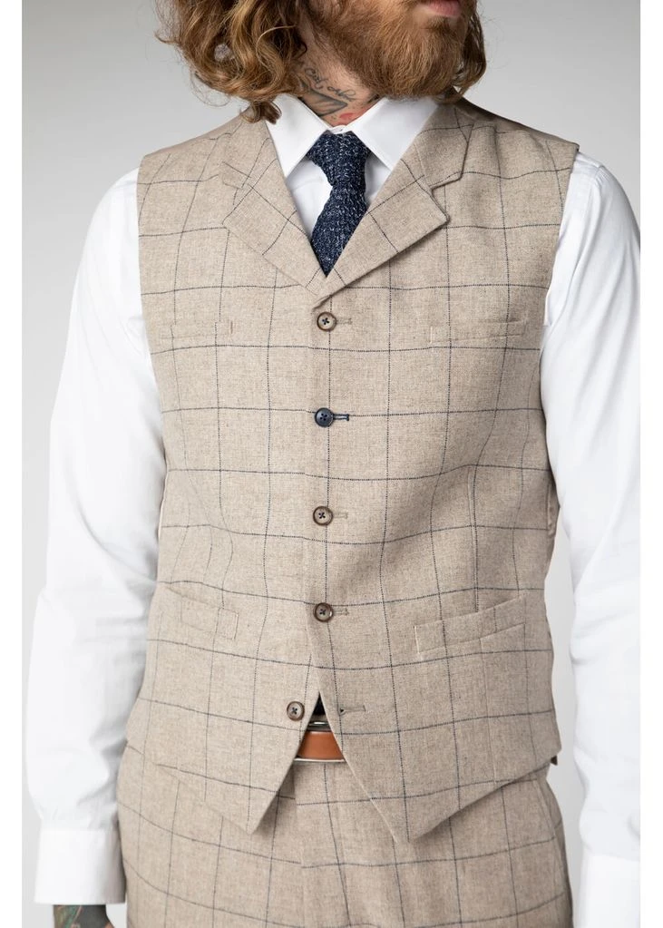 New In Gibson London Stefan Check Tweed Waistcoat Stone