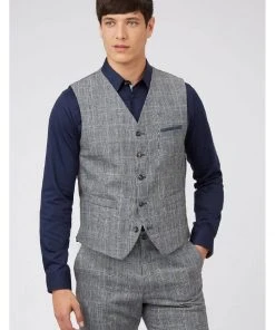 Gibson London Daniel Check Waistcoat Grey