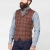 Gibson London Jason Check Waistcoat Orange New In