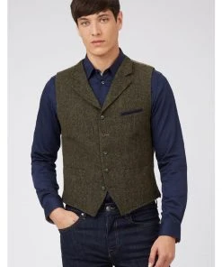 New In Gibson London Olly Shetland Waistcoat Green