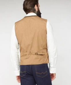 New In Gibson London Freddy Herringbone Waistcoat Brown