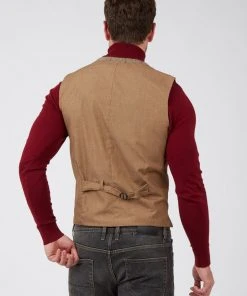 Gibson London Bernard Herringbone Waistcoat Brown