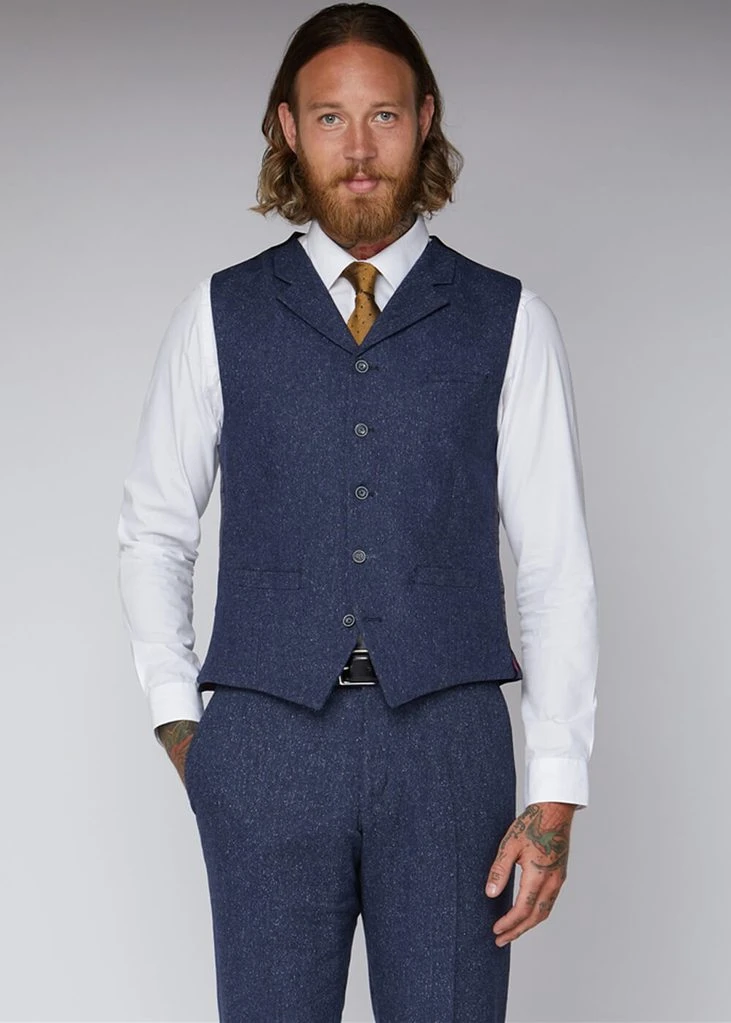 Gibson London Danny Tweed Trousers Blue
