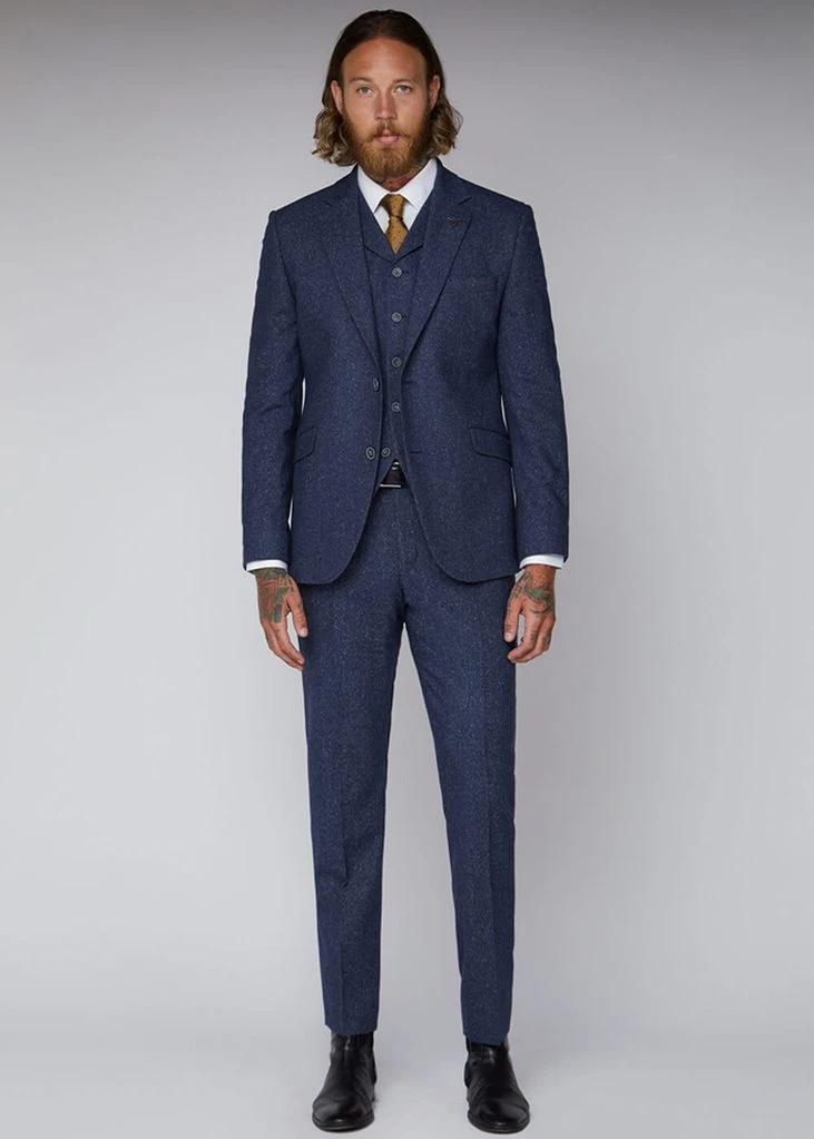Gibson London Danny Tweed Trousers Blue