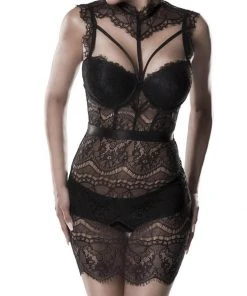 Grey Velvet Tess Lace Set Black