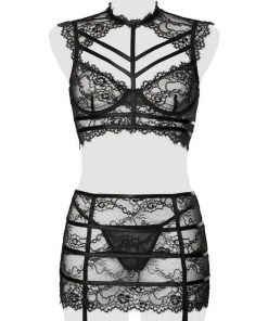 Grey Velvet Lizzy Lace Set Black New In