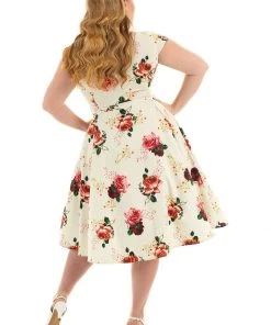New In Hearts & Roses Delilah Floral 50's Swing Dress Cream