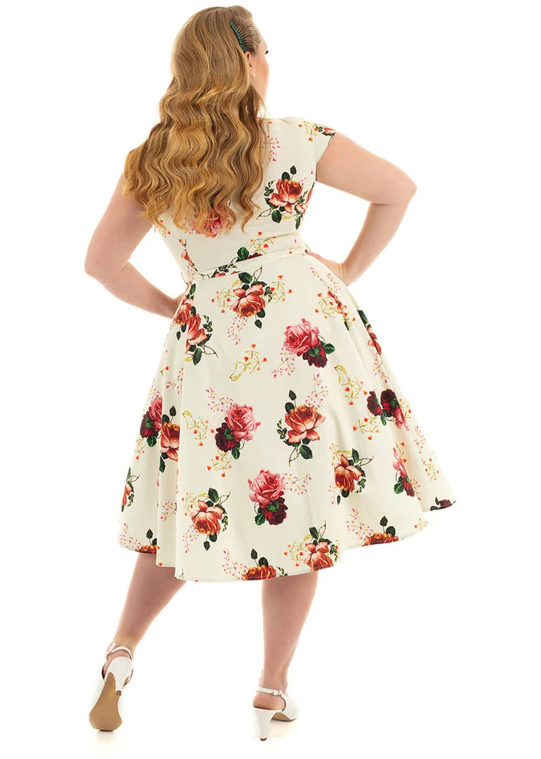 New In Hearts & Roses Delilah Floral 50's Swing Dress Cream