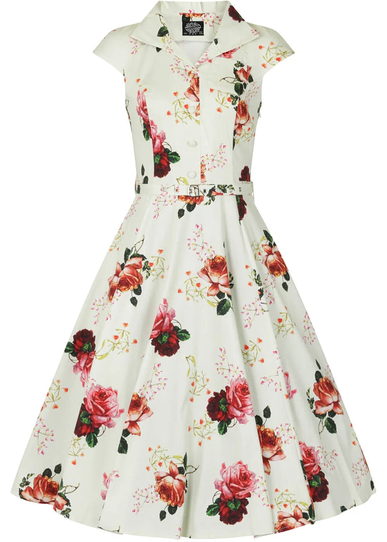 New In Hearts & Roses Delilah Floral 50's Swing Dress Cream