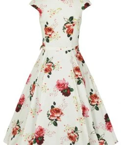 New In Hearts & Roses Delilah Floral 50's Swing Dress Cream