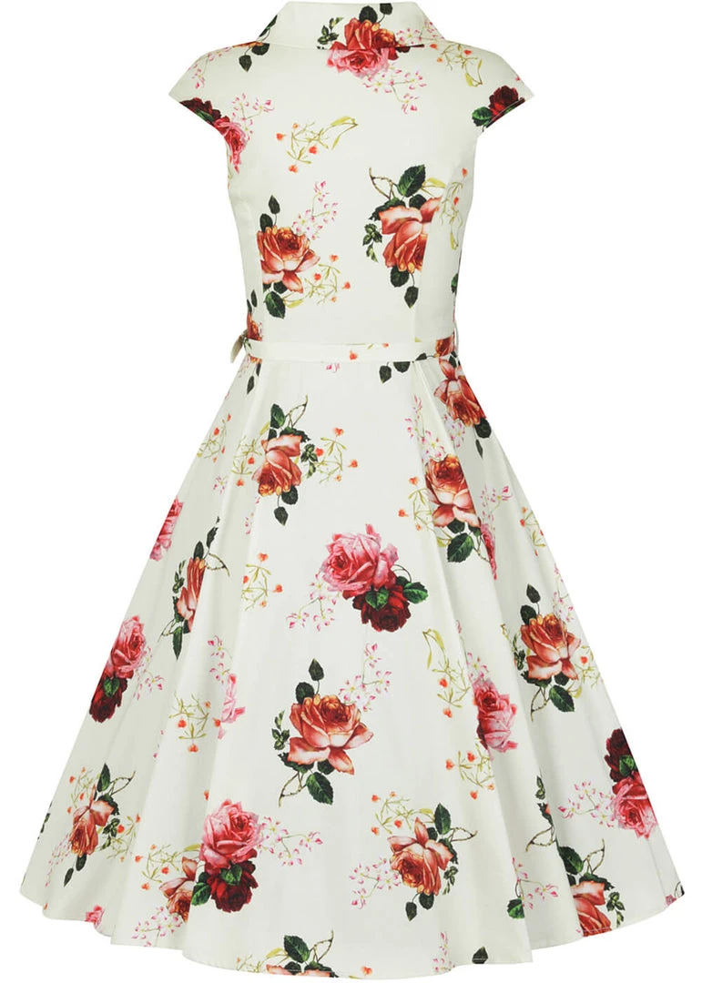 New In Hearts & Roses Delilah Floral 50's Swing Dress Cream