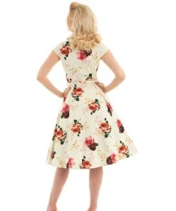 New In Hearts & Roses Delilah Floral 50's Swing Dress Cream