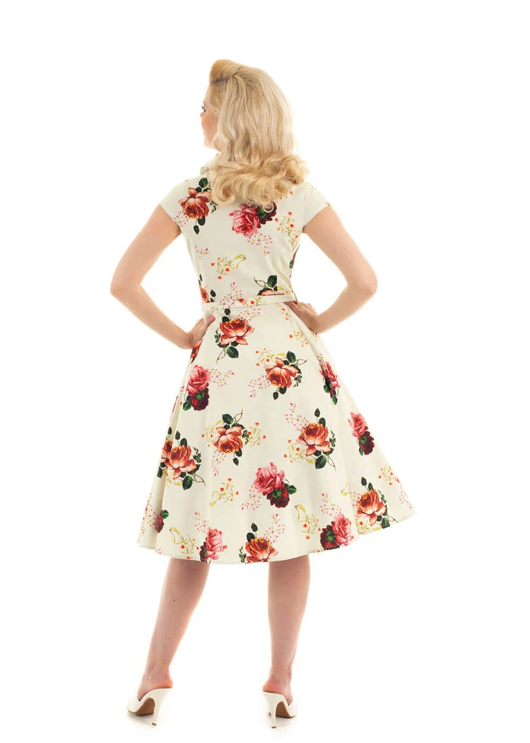 New In Hearts & Roses Delilah Floral 50's Swing Dress Cream