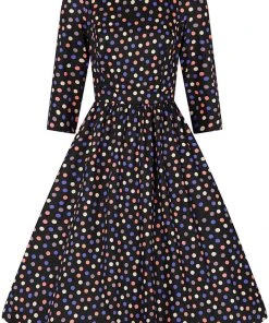 Hearts & Roses Ophelia Polkadot 50's Swing Dress Black New In