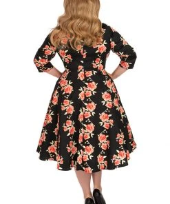 Hearts & Roses Juliet Roses 50's Swing Dress Black