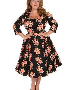 Hearts & Roses Juliet Roses 50's Swing Dress Black