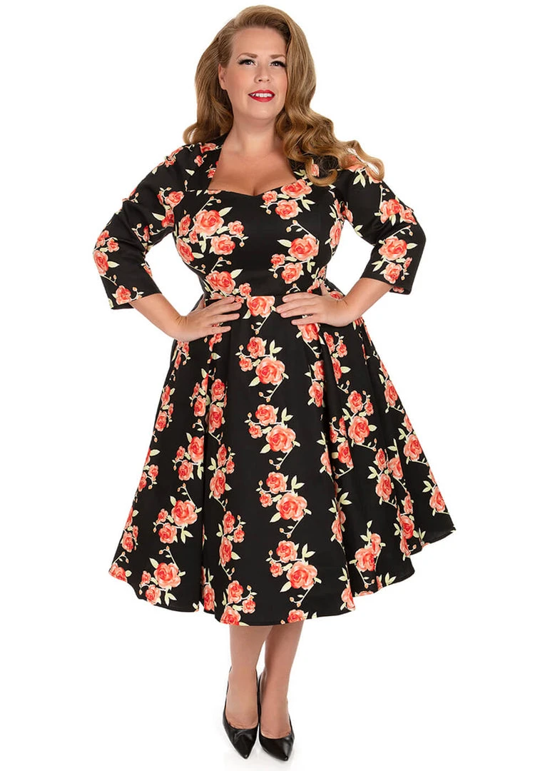 Hearts & Roses Juliet Roses 50's Swing Dress Black