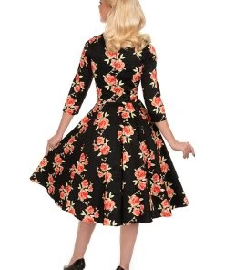Hearts & Roses Juliet Roses 50's Swing Dress Black