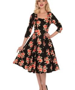 Hearts & Roses Juliet Roses 50's Swing Dress Black