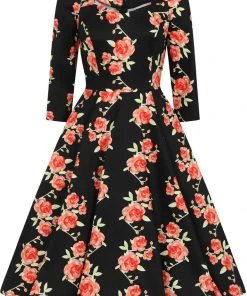 Hearts & Roses Juliet Roses 50's Swing Dress Black