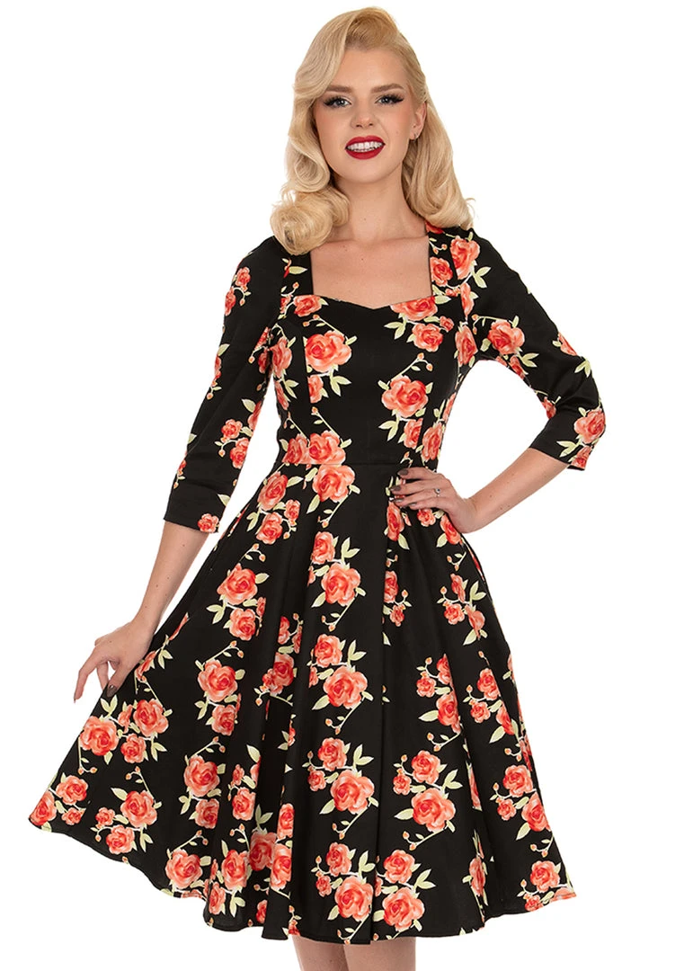 Hearts & Roses Juliet Roses 50's Swing Dress Black