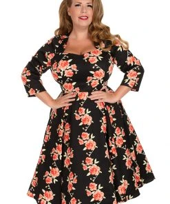 Hearts & Roses Juliet Roses 50's Swing Dress Black