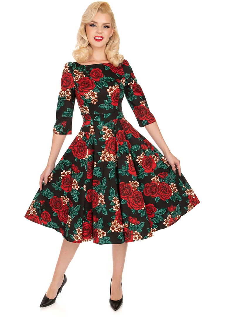 New In Hearts & Roses Anne Manie 50's Swing Dress Black