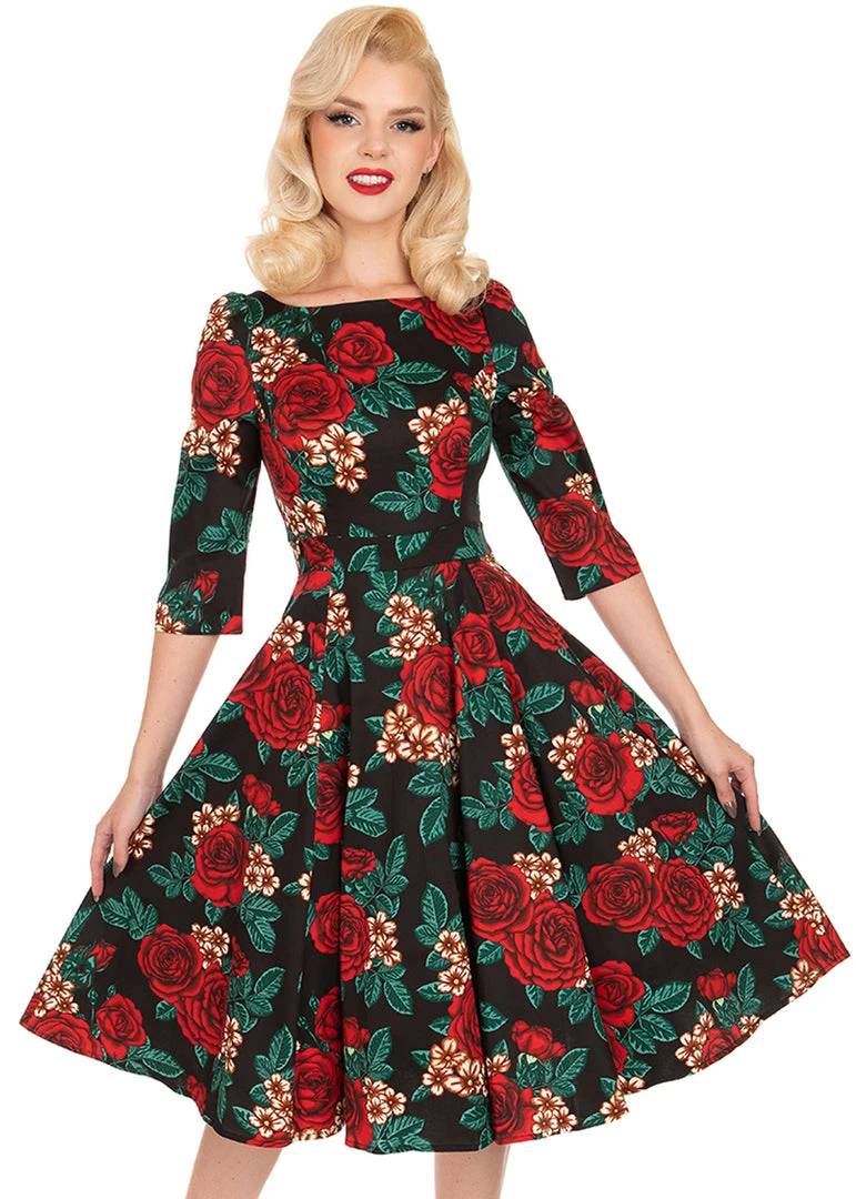 New In Hearts & Roses Anne Manie 50's Swing Dress Black