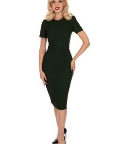 Hearts & Roses Sally Knitted 60's Pencil Skirt Green