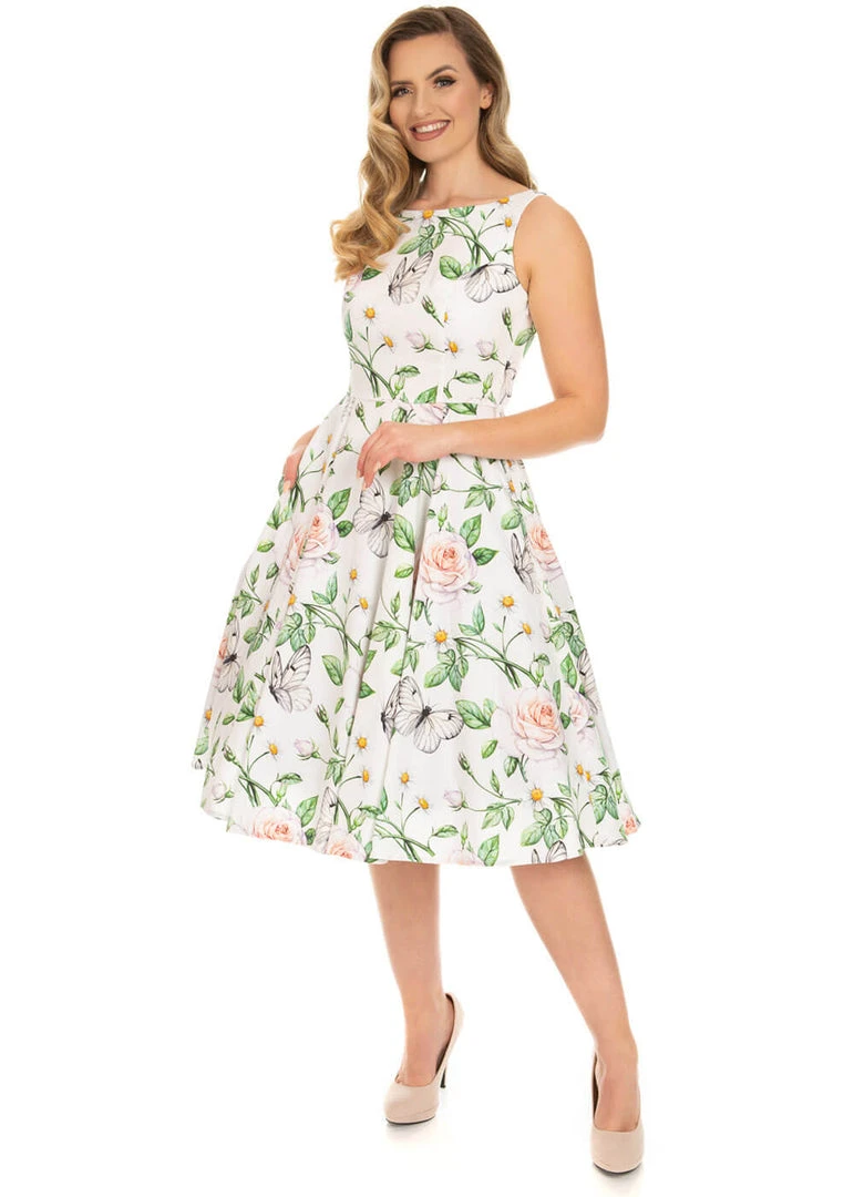 Hearts & Roses Nora Butterfly 50's Swing Dress White