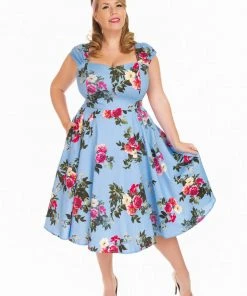Hearts & Roses Jolene Floral 50's Swing Dress Blue