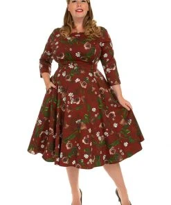 New In Hearts & Roses Francis Floral 50's Swing Dress Burgundy