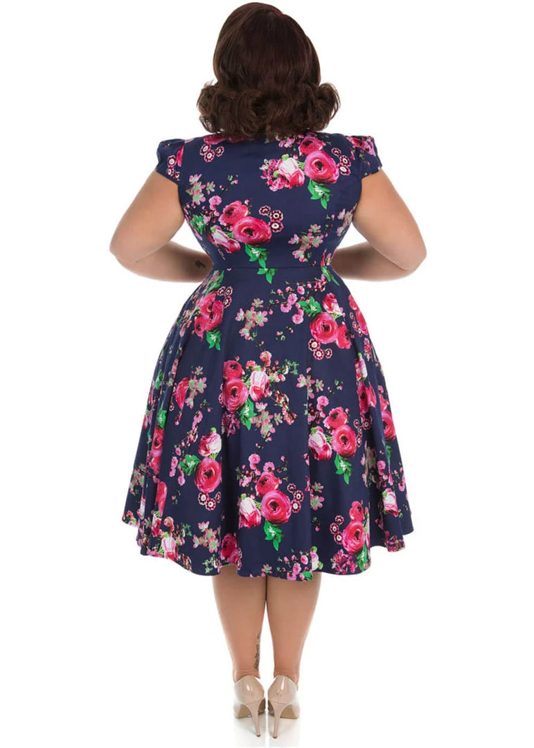 Hearts & Roses Midnight Garden 50's Swing Dress Navy
