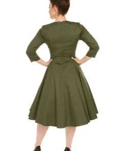 Hearts & Roses Angelina 50's Swing Dress Khaki Green New In