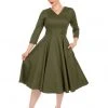 Hearts & Roses Angelina 50's Swing Dress Khaki Green New In