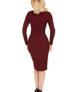 Hearts & Roses Cassia 50's Wiggle Pencil Dress Burgundy