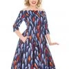 New In Hearts & Roses Ruby Goldfish 50's Swing Dress Blue