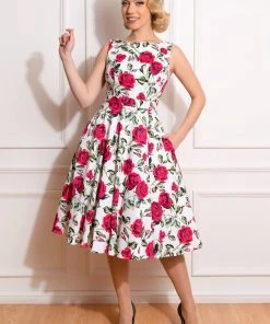 Hearts & Roses Hazel Floral 50's Swing Dress Ivory