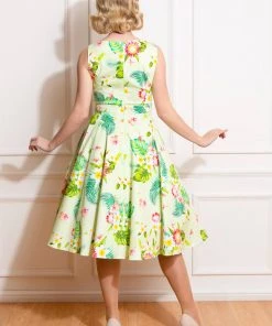 Hearts & Roses Luisa Tropical 50's Swing Dress Yellow